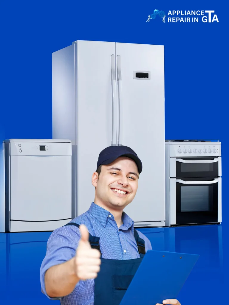 Vaughan appliance repair technician with refrigerator, dishwasher, oven, and home appliances.