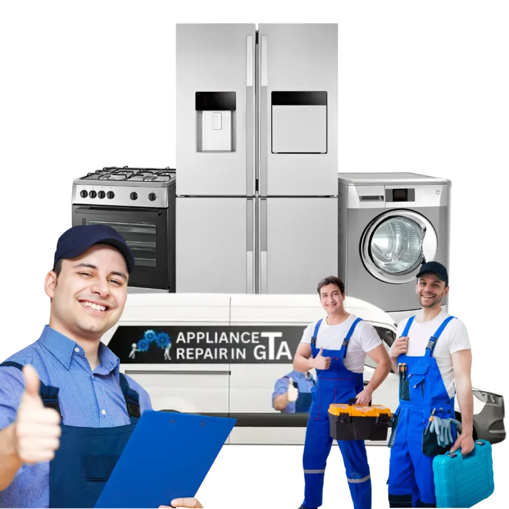 North York appliance repair team with refrigerator, stove, and washer – Appliance Repair in GTA